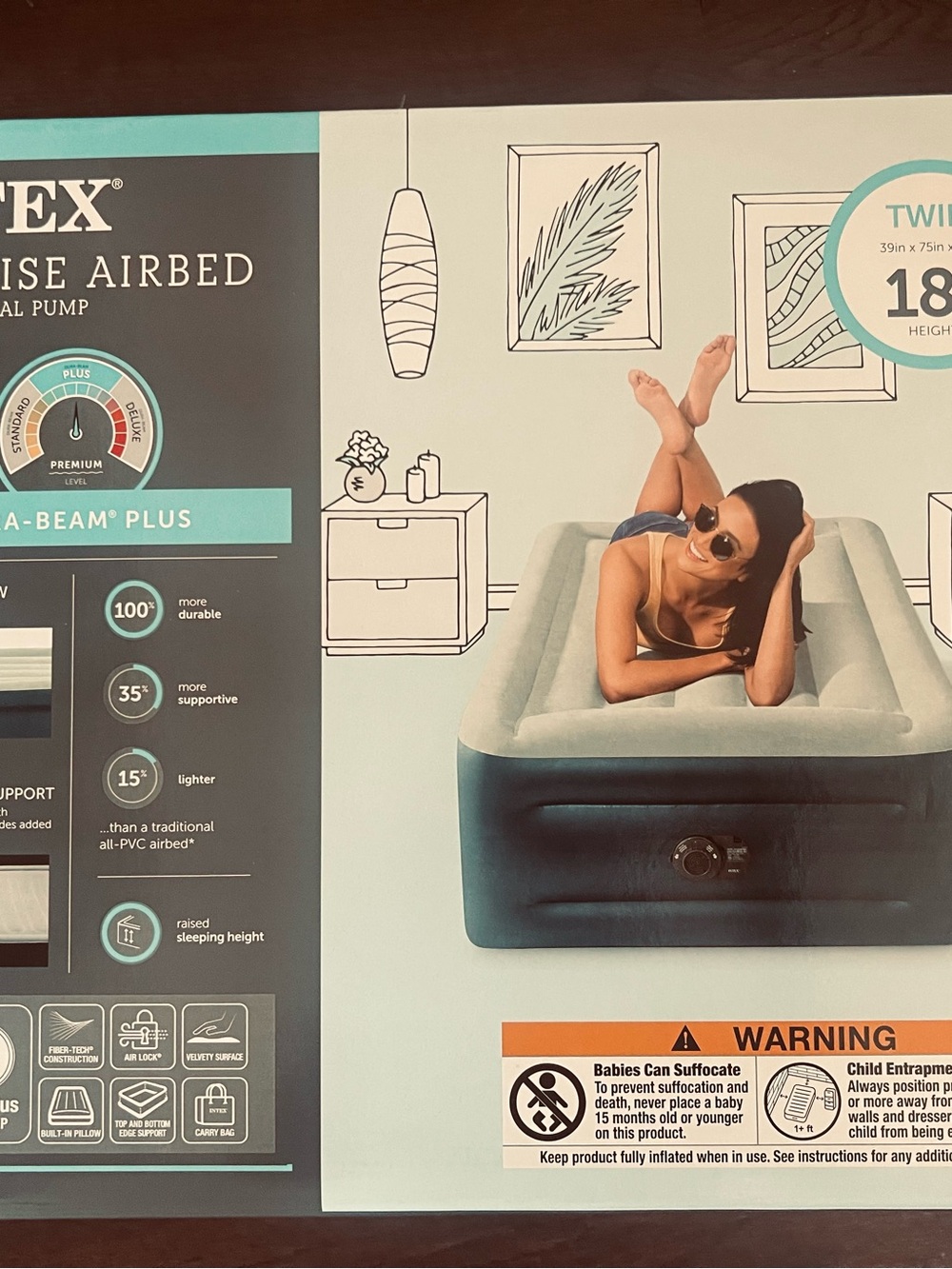 Intex Raised Airbed - Teal/Light Gray